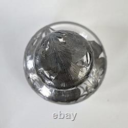 Antique Art Nouveau Silver Overlay Glass Decanter Sterling Floral Design 6