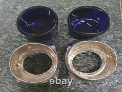 Antique Art Nouveau Sterling Silver Cobalt Glass Salt Cellars Minerva Mark 19thC