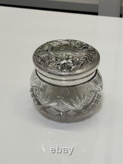 Antique Art Nouveau Sterling Silver Cut Glass Powder Jar William B Kerr Poppy