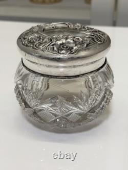 Antique Art Nouveau Sterling Silver Cut Glass Powder Jar William B Kerr Poppy Antique Art Nouveau Sterling Silver Cut Glass Powder Jar William B Kerr Poppy