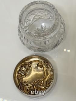 Antique Art Nouveau Sterling Silver Cut Glass Powder Jar William B Kerr Poppy