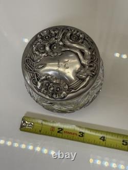 Antique Art Nouveau Sterling Silver Cut Glass Powder Jar William B Kerr Poppy