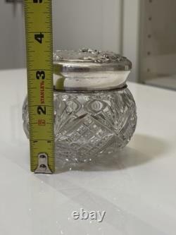 Antique Art Nouveau Sterling Silver Cut Glass Powder Jar William B Kerr Poppy