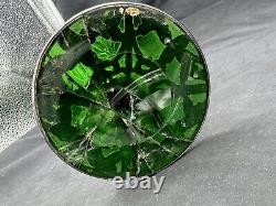 Antique Art Nouveau Sterling Silver Over Green Glass Vase, 14 tall, with Damage