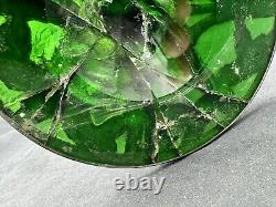 Antique Art Nouveau Sterling Silver Over Green Glass Vase, 14 tall, with Damage