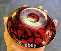 Antique Art Nouveau Sterling Silver Overlay Cranberry Glass Bonbon Bowl 5.5 in