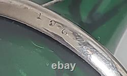 Antique Art Nouveau Sterling Silver Overlay Emerald Green Glass 6 Vase. C1910