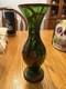 Antique Art Nouveau Sterling Silver Overlay Green Art Glass 8 Vase