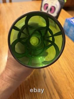 Antique Art Nouveau Sterling Silver Overlay Green Art Glass 8 Vase