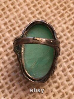 Antique Art Nouveau Sterling Silver Peking Glass Foliage Leaf Design Ring