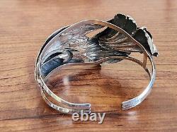 Antique Art Nouveau Sterling Silver Tulip Flower Cuff Bracelet With Purple Stone