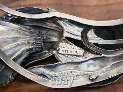 Antique Art Nouveau Sterling Silver Tulip Flower Cuff Bracelet With Purple Stone