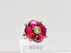 Antique Art Nouveau Sterling Silver Uncas Red & Clear Glass Rhinestone Ring