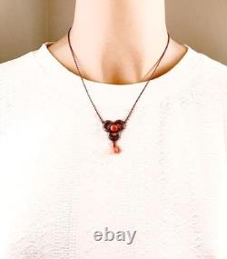 Antique Art Nouveau Sterling Silver and Coral Glass Necklace