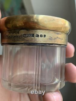 Antique Asprey Co Ltd Gilt Sterling Silver Cut Glass Dresser Jar 2.5 Tall