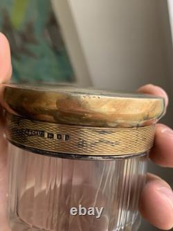 Antique Asprey Co Ltd Gilt Sterling Silver Cut Glass Dresser Jar 2.5 Tall