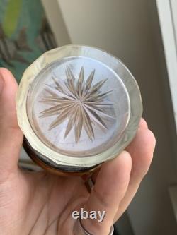 Antique Asprey Co Ltd Gilt Sterling Silver Cut Glass Dresser Jar 2.5 Tall