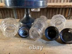 Antique Aurora MFG Co, Sterling Silver Condiment Carrier, Glass Condiment Conta