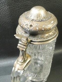 Antique Austria cut crystal Lidded Steins Glass Beer Mug withsterling Silver lid