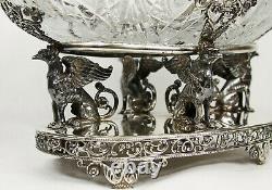 Antique Béla Sterling Silver Cut Glass Neoclassical Griffins Centerpiece Bowl