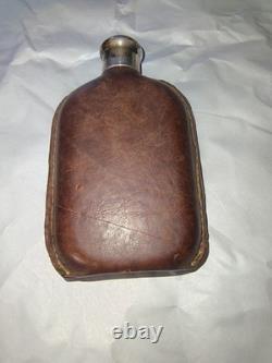 Antique Black Starr & Frost Sterling Silver Leather Flask Telescoping Shot Glass