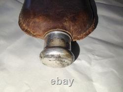Antique Black Starr & Frost Sterling Silver Leather Flask Telescoping Shot Glass