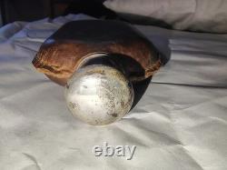 Antique Black Starr & Frost Sterling Silver Leather Flask Telescoping Shot Glass