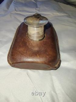Antique Black Starr & Frost Sterling Silver Leather Flask Telescoping Shot Glass
