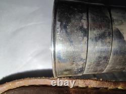 Antique Black Starr & Frost Sterling Silver Leather Flask Telescoping Shot Glass