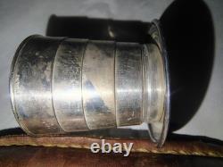 Antique Black Starr & Frost Sterling Silver Leather Flask Telescoping Shot Glass