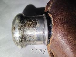 Antique Black Starr & Frost Sterling Silver Leather Flask Telescoping Shot Glass