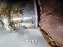 Antique Black Starr & Frost Sterling Silver Leather Flask Telescoping Shot Glass