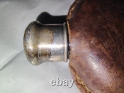 Antique Black Starr & Frost Sterling Silver Leather Flask Telescoping Shot Glass