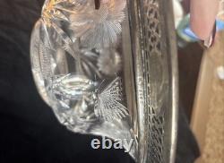 Antique Bowl Sterling Silver Rim Cut Glass Crystal Reticulated Pierced Floral
