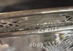 Antique Bowl Sterling Silver Rim Cut Glass Crystal Reticulated Pierced Floral