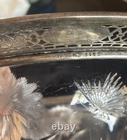 Antique Bowl Sterling Silver Rim Cut Glass Crystal Reticulated Pierced Floral Antique Bowl Sterling Silver Rim Cut Glass Crystal Reticulated Pierced Floral
