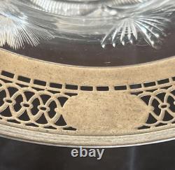 Antique Bowl Sterling Silver Rim Cut Glass Crystal Reticulated Pierced Floral