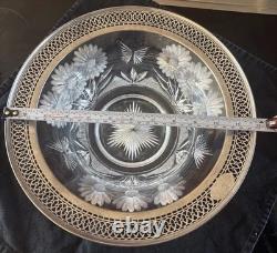 Antique Bowl Sterling Silver Rim Cut Glass Crystal Reticulated Pierced Floral