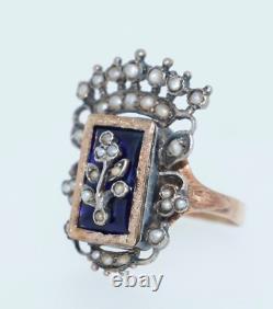 Antique Bristol Glass 14K & Sterling Silver Crown Ring