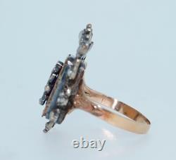 Antique Bristol Glass 14K & Sterling Silver Crown Ring