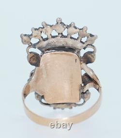 Antique Bristol Glass 14K & Sterling Silver Crown Ring
