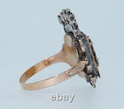 Antique Bristol Glass 14K & Sterling Silver Crown Ring