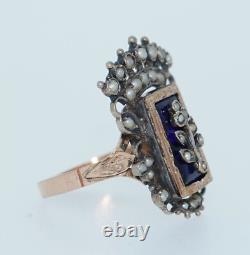 Antique Bristol Glass 14K & Sterling Silver Crown Ring