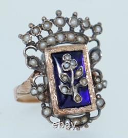Antique Bristol Glass 14K & Sterling Silver Crown Ring