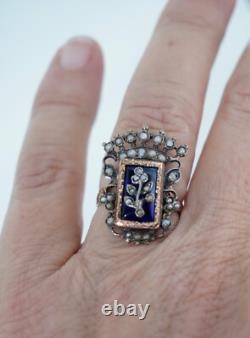 Antique Bristol Glass 14K & Sterling Silver Crown Ring