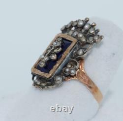 Antique Bristol Glass 14K & Sterling Silver Crown Ring
