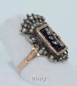 Antique Bristol Glass 14K & Sterling Silver Crown Ring