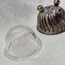 Antique British Sterling Silver Salt Cellar with Glass
