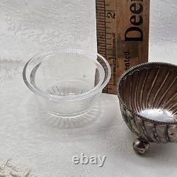 Antique British Sterling Silver Salt Cellar with Glass