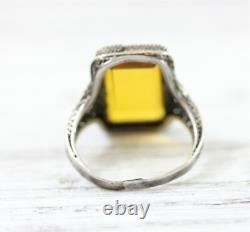 Antique Chinese Export Glass Sterling Silver 925 Ring Filigree Luxury 6-8.5